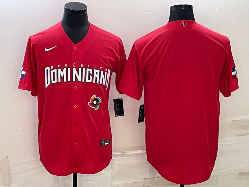 Men 2023 World Cub Dominican Blank Red Nike MLB Jersey1